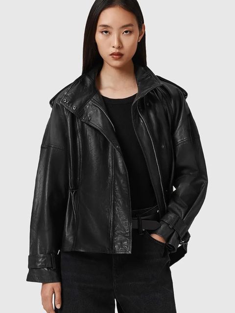 AllSaints kurtka skórzana kolor czarny przejściowa W051LD - zdjęcie produktu nr 1