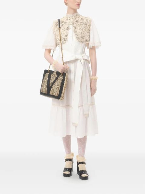 Valentino Garavani snakeskin-patterned leather tote bag - Neutrals