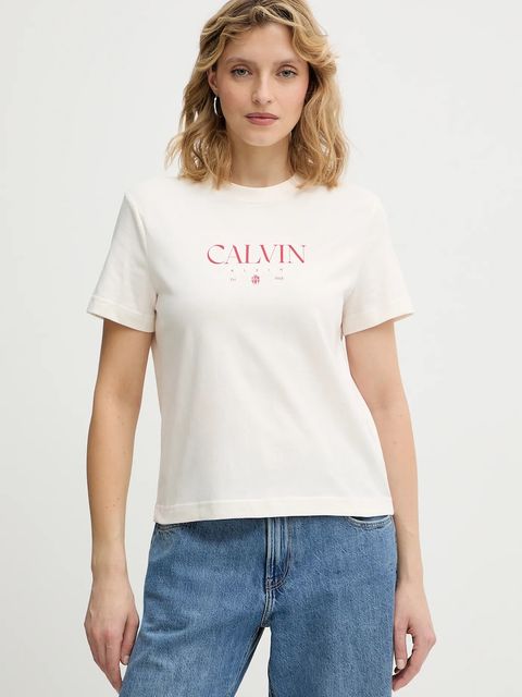 Calvin Klein Jeans t-shirt bawełniany damski kolor beżowy LV047E813G - zdjęcie produktu nr 1