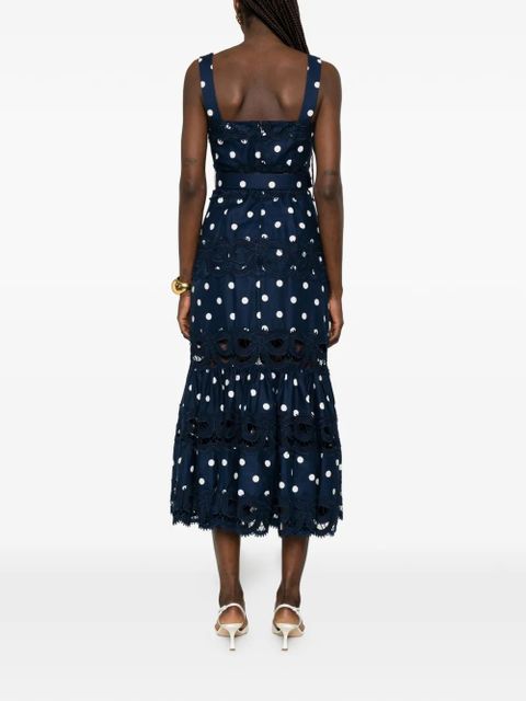 Self-Portrait polka-dot scallop-trims midi dress - Blue