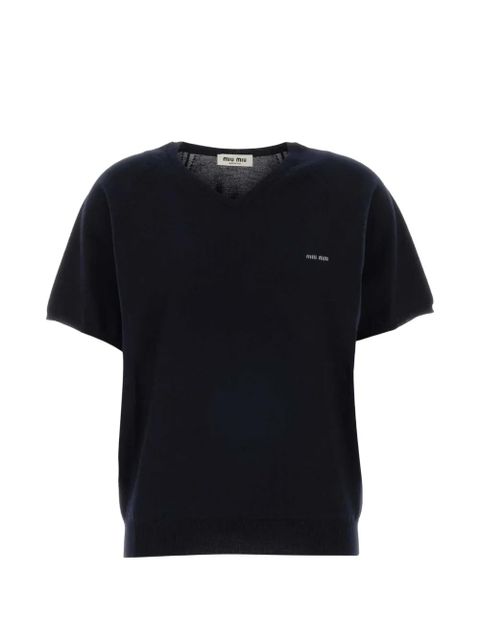 Miu Miu V-neck wool T-shirt - Blue - zdjęcie produktu nr 1