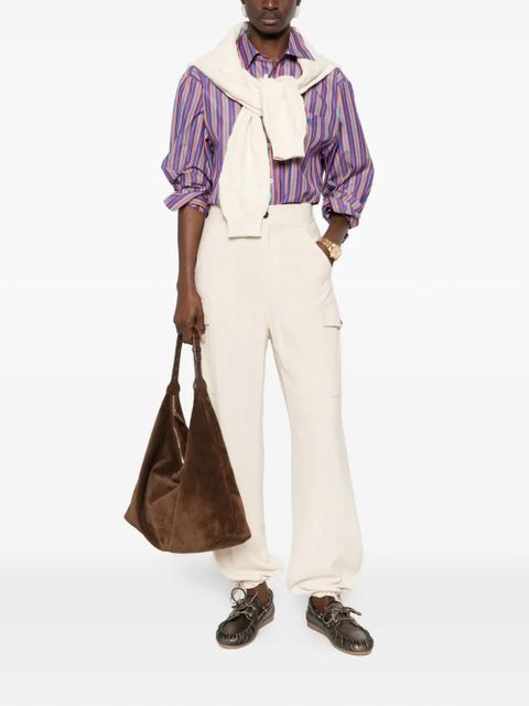 ETRO striped-pattern logo-embroidered shirt - Purple