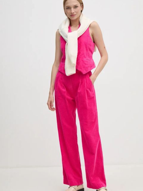 La Petite Française kamizelka sztruksowa PFGOURMAND kolor różowy jednorzędowa PFGOURMAND