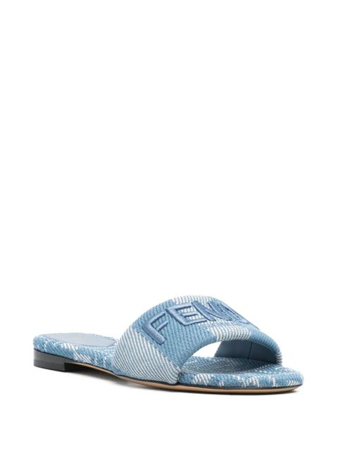 FENDI logo-embroidered slides - Blue