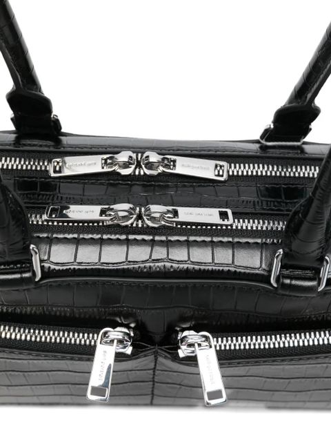 Self-Portrait crocodile-effect zip-top shoulder bag - Black