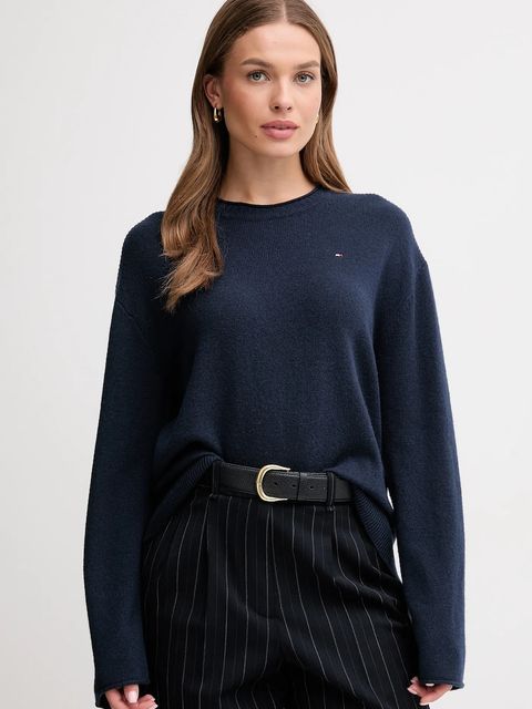 Tommy Hilfiger sweter wełniany damski kolor granatowy lekki WW0WW46438 - zdjęcie produktu nr 1