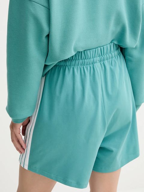 adidas szorty 3-Stripes damskie kolor turkusowy z aplikacją high waist JX7605