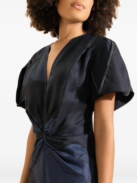 Victoria Beckham gathered V-neck midi dress - Blue