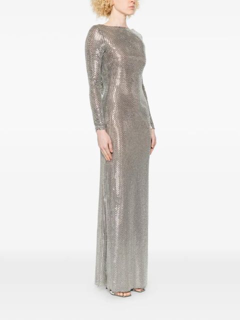 Self-Portrait long-sleeve embellished maxi dress - Silver