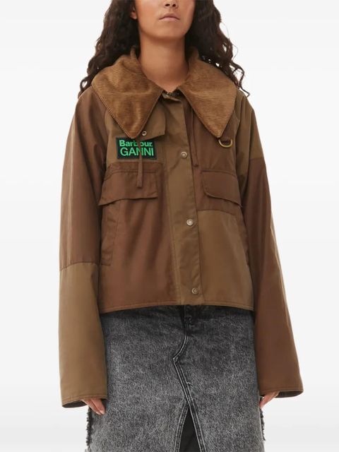 GANNI x Barbour logo-patch corduroy-collar jacket - Brown