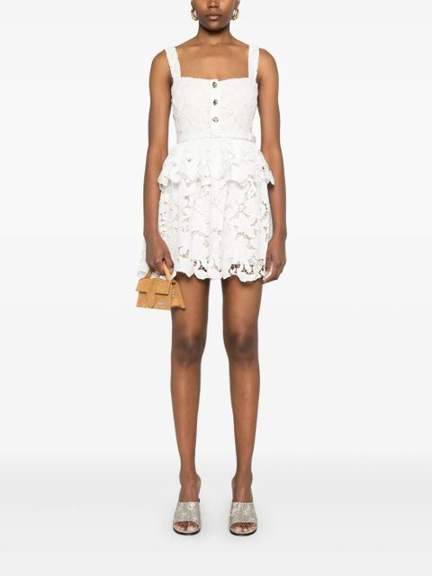 Self-Portrait lace tiered mini dress - White