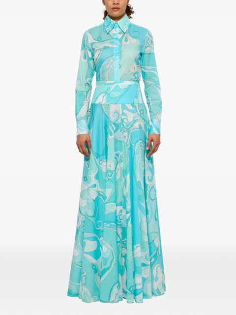 PUCCI Orchidee-print long skirt - Blue