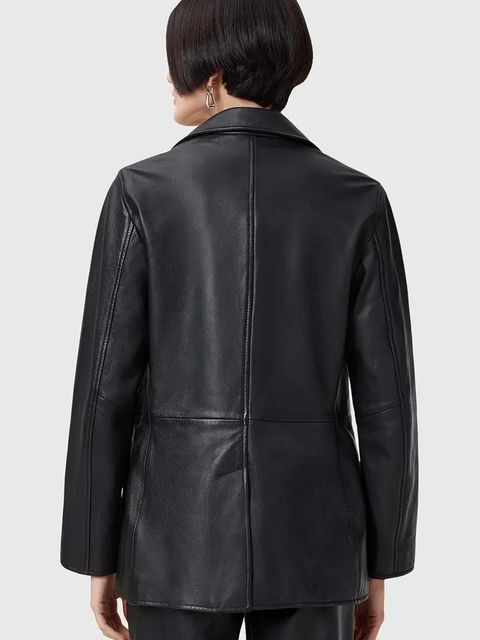 AllSaints marynarka skórzana CORINNA kolor czarny jednorzędowa W037LC