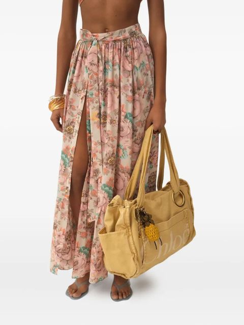 Chloé floral-print ruffled beach skirt - Neutrals