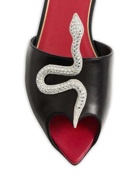 Valentino Garavani Coeur Vipère Slide Sandals in Kidskin - Black