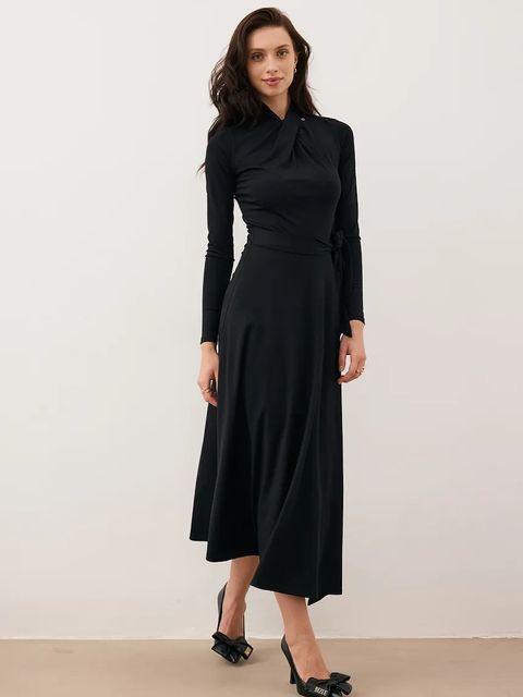 Bizuu sukienka ROTTA kolor czarny midi rozkloszowana ROTTA CZARNY