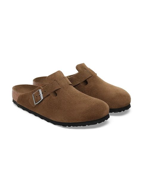 Birkenstock klapki zamszowe Boston kolor brązowy 1030814