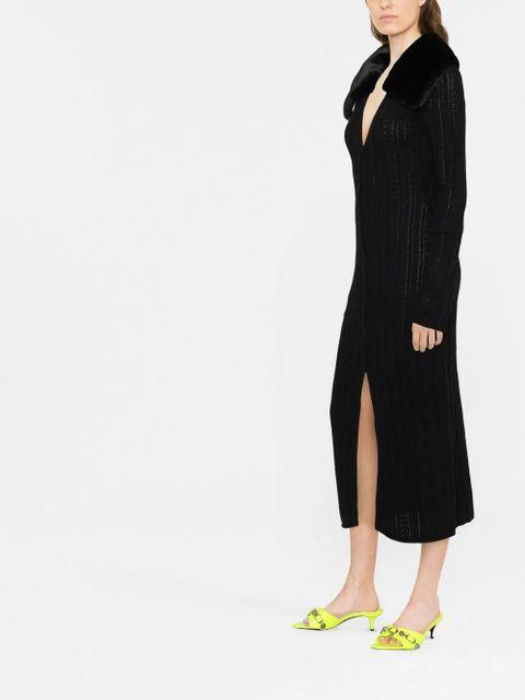 Blumarine faux-fur collar knitted dress - Black