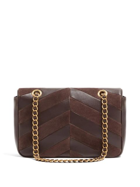 Valentino Garavani Djuna medium chain bag in suede and nappa with chevron pattern - Brown