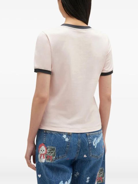 GANNI dog-print ringer t-shirt - Neutrals