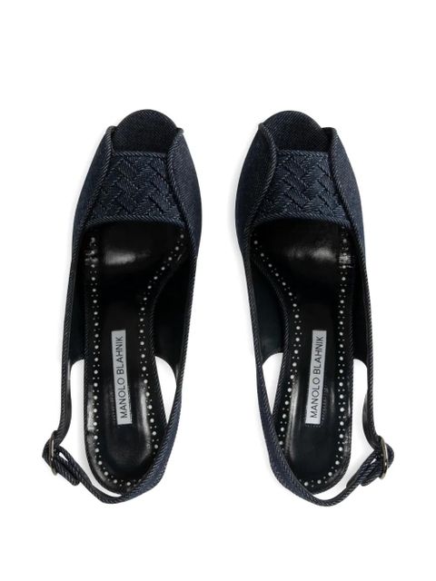 Manolo Blahnik 70mm slingback peep-toe pumps - Blue