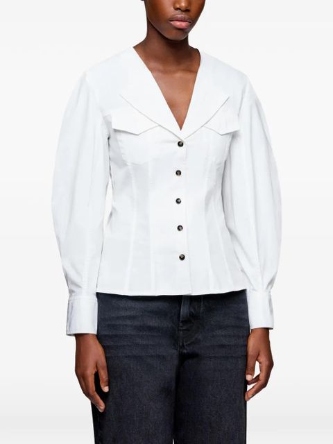 GANNI V-neck puff-sleeve shirt - White