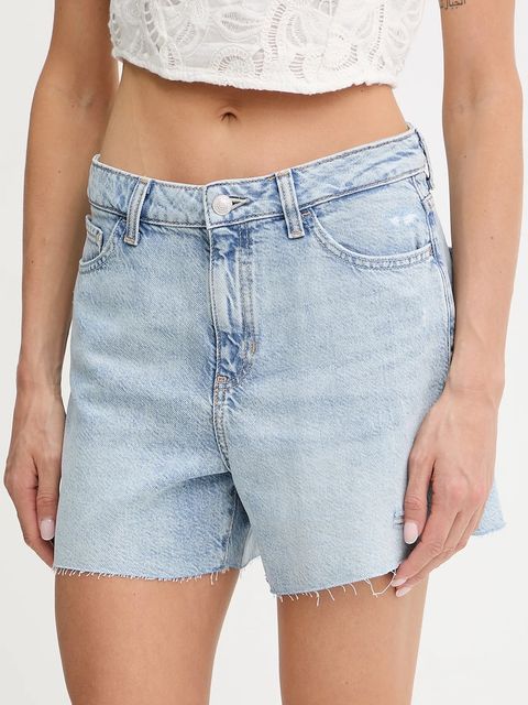 Guess szorty jeansowe damskie kolor niebieski gładkie high waist W5GD74 D5B96 - zdjęcie produktu nr 1