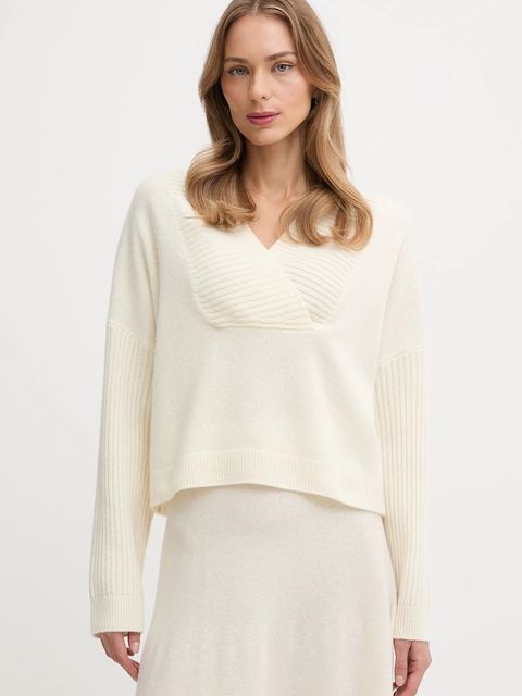 United Colors of Benetton sweter z dodatkiem wełny damski kolor beżowy 1444D403H - zdjęcie produktu nr 1