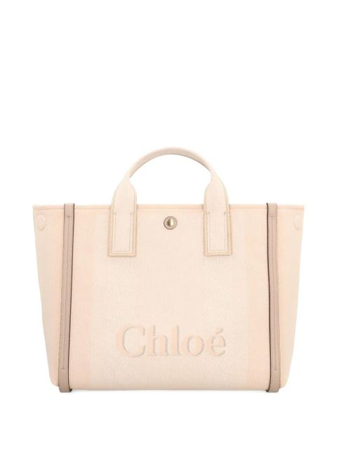 Chloé small Carry logo-detail canvas tote bag - Pink