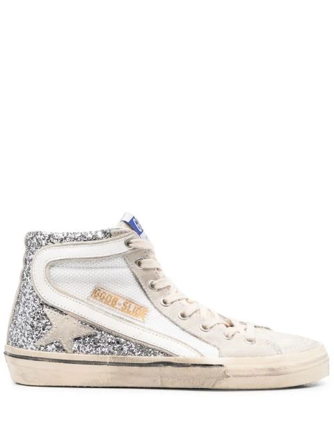Golden Goose glitter-detail leather high-top sneakers - Silver - zdjęcie produktu nr 1