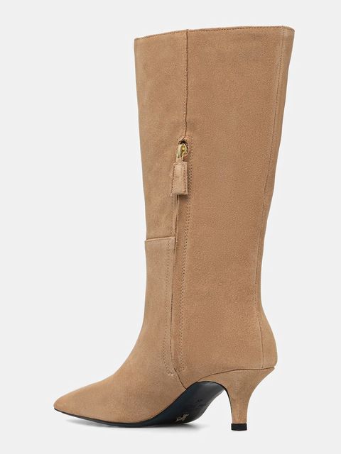 Patrizia Pepe kozaki zamszowe damskie kolor beżowy na szpilce 8Y0138 L033 B768