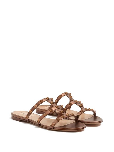 Valentino Garavani Rockstud flat metallic-nappa slide sandals - Brown - zdjęcie produktu nr 2