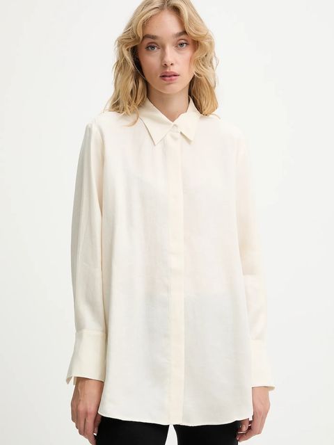 Answear.LAB koszula damska kolor beżowy relaxed z kołnierzykiem klasycznym