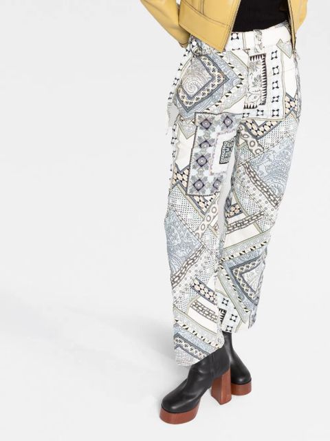 ETRO patchwork-print straight-leg trousers - White
