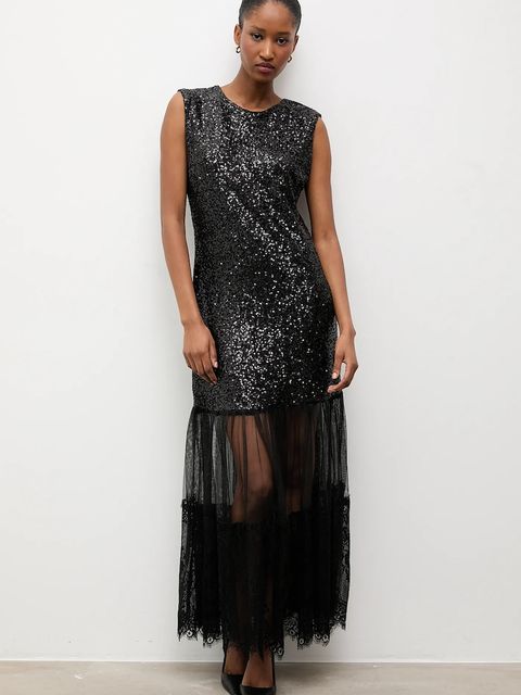 Answear.LAB sukienka kolor czarny maxi rozkloszowana