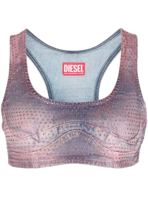 Diesel rhinestone-embellished cropped denim top - Pink - zdjęcie produktu nr 1