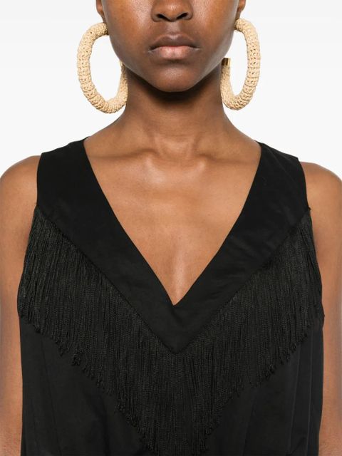 PINKO fringe-detail cotton midi dress - Black