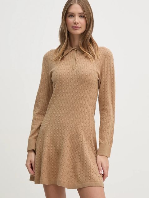 Tommy Hilfiger sukienka wełniana kolor beżowy mini rozkloszowana WW0WW44979 - zdjęcie produktu nr 2