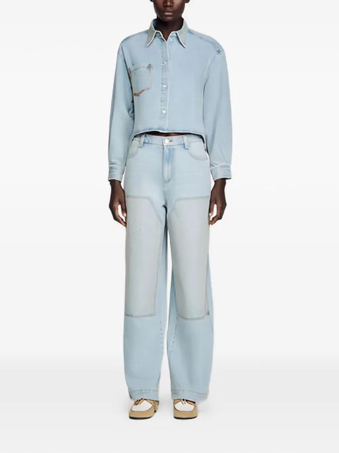 SANDRO rhinestone-embellished asymmetric shirt - Blue