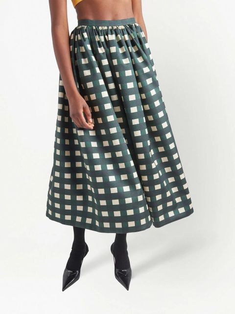Prada gingham-print flared skirt - Green