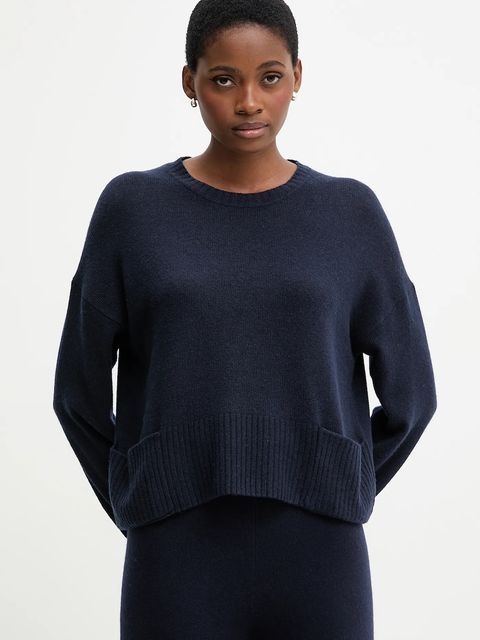 United Colors of Benetton sweter z dodatkiem wełny damski kolor granatowy lekki 126WD10E4 - zdjęcie produktu nr 1