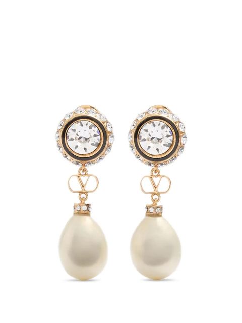 Valentino Garavani Vlogo Signature earrings in metal, enamel, pearls and crystals - Gold - zdjęcie produktu nr 1