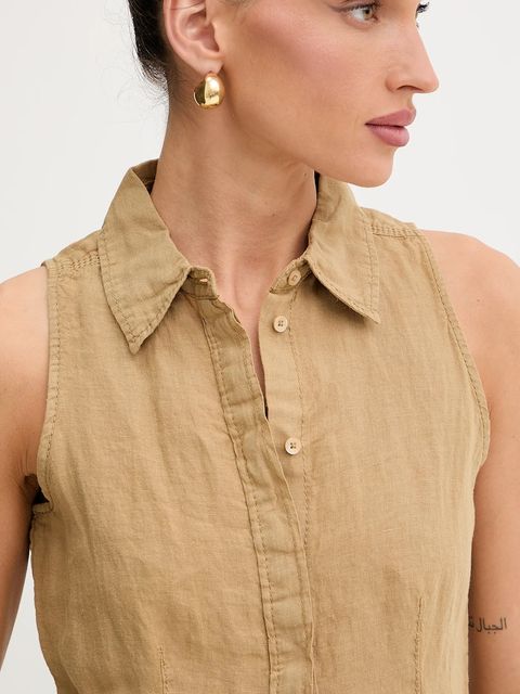 MAX&Co. koszula lniana damska kolor zielony regular z kołnierzykiem klasycznym 2516161025200