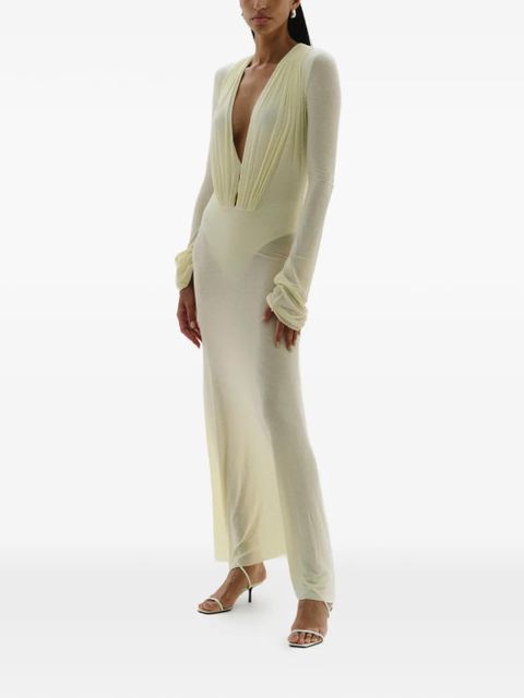 MANURÍ Suki long-sleeve draped dress - Yellow