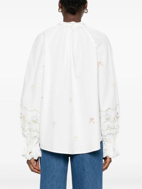 ALEMAIS embroidered ruffled top - White