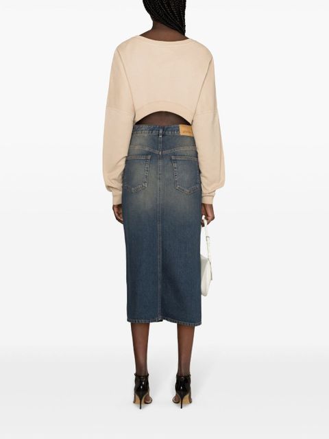 Saint Laurent logo-embroidered cropped sweatshirt - Neutrals