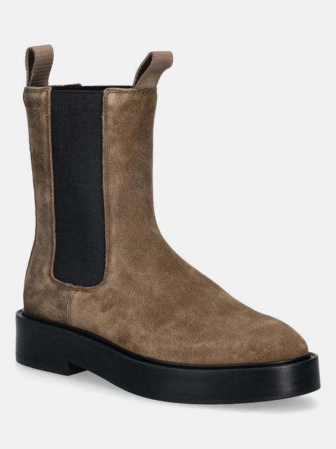 Calvin Klein sztyblety zamszowe CONVAVE WELT CHESEA SUEDE damskie kolor brązowy na płaskim obcasie YW0YW01969 - zdjęcie produktu nr 1