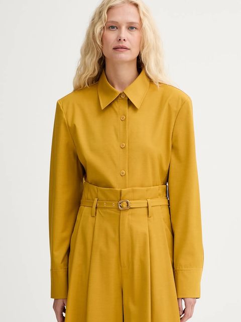 ISABELLE BLANCHE koszula z wełną damska kolor żółty regular z kołnierzykiem klasycznym IS25FW-C037-T002 - zdjęcie produktu nr 1