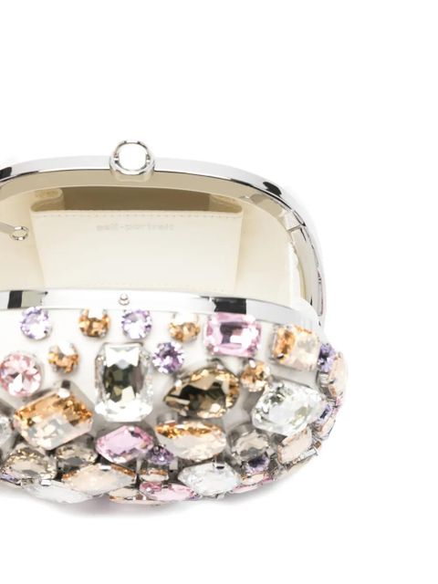 Self-Portrait crystal-embellished mini clutch bag - White