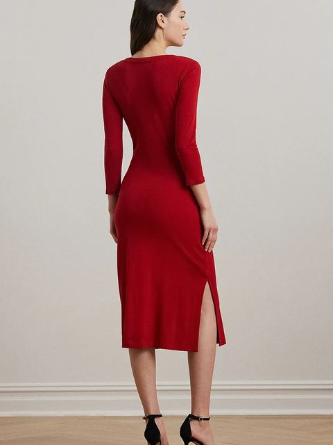 Lauren Ralph Lauren sukienka kolor czerwony midi dopasowana 200973598